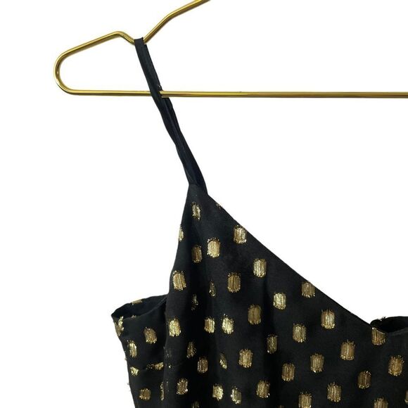 Banana Republic Strappy Ruffle Metallic Dot Mini Dress in Black & Gold Size 6 - Picture 6 of 11